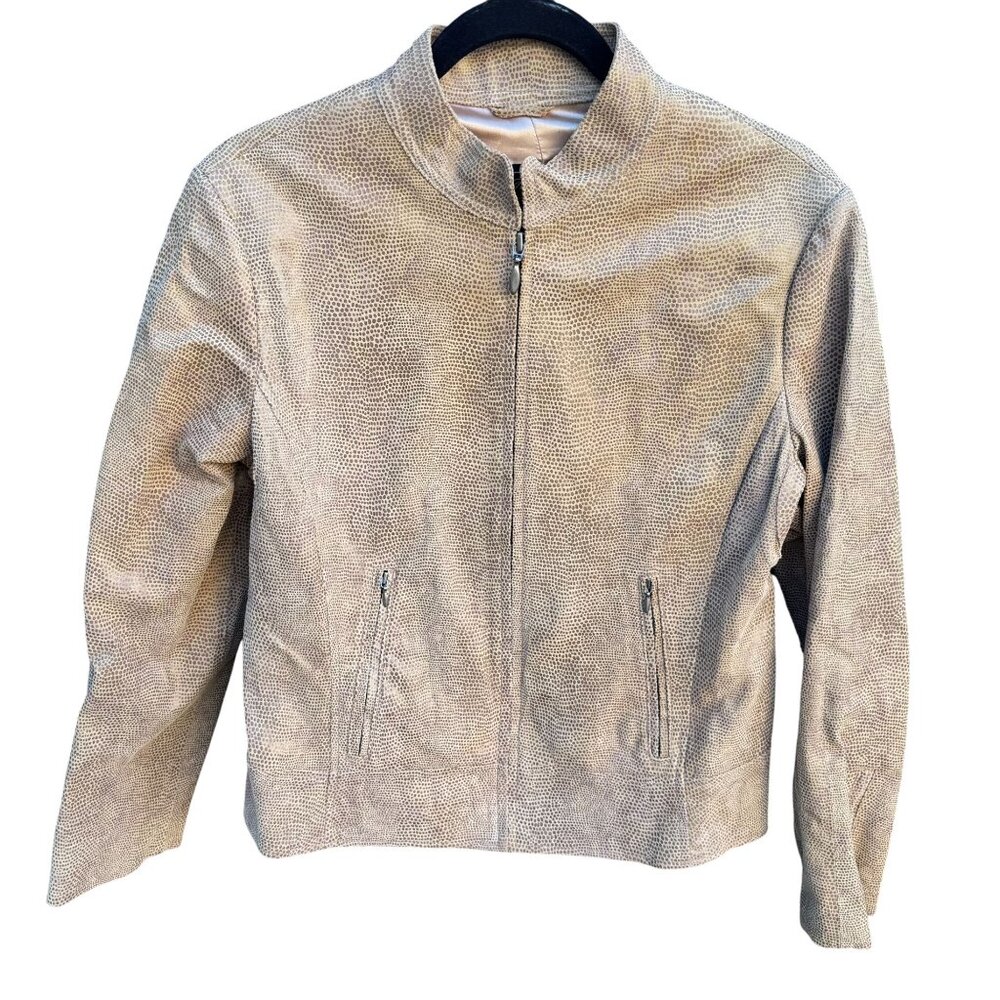 Terry Lewis Classic Luxuries Lizard Embossed Leather Bomber Jacket Zip Pockets S